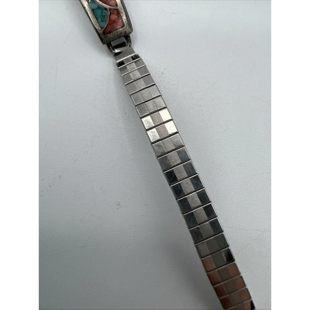 Watch Band Turquoise Coral Inlay Tips Stretch Southwest Nava Twist Women's